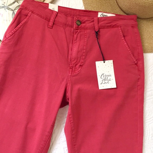 Cosmic Blue Love Women's Cropped Ankle Pants in Coral - Picture 10 of 16